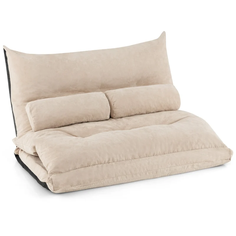 Costway - Canapé lit, Banquette convertible, Canapé lit convertible, Dossier Réglable à 42 Positions Chauffeuse, 2 Oreillers pour Salon Balcon, Beige