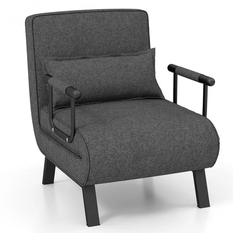 Costway - Fauteuil Convertible, Dossier Réglable en 6 Positions, Canapé Lit 1 Place, Fauteuil Confortable, Fauteuil Salon, avec Oreiller, Gris Foncé