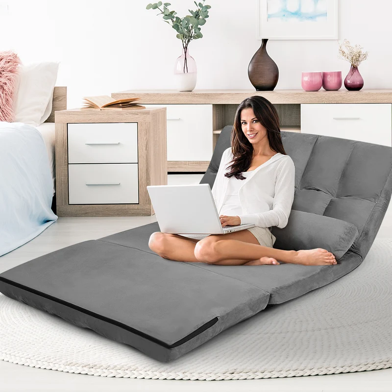 Costway - Canapé lit, Banquette convertible, Canapé lit convertible, 2 Places, Dossier Réglable à 6 Positions Housse Détachable 2 Oreillers, Gris