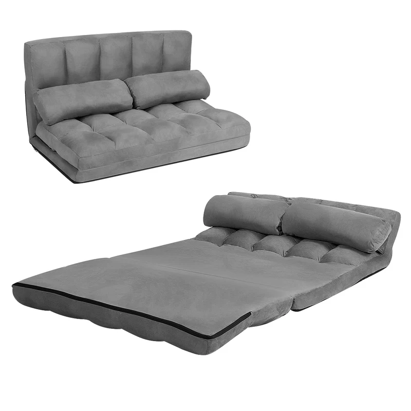 Costway - Canapé lit, Banquette convertible, Canapé lit convertible, 2 Places, Dossier Réglable à 6 Positions Housse Détachable 2 Oreillers, Gris