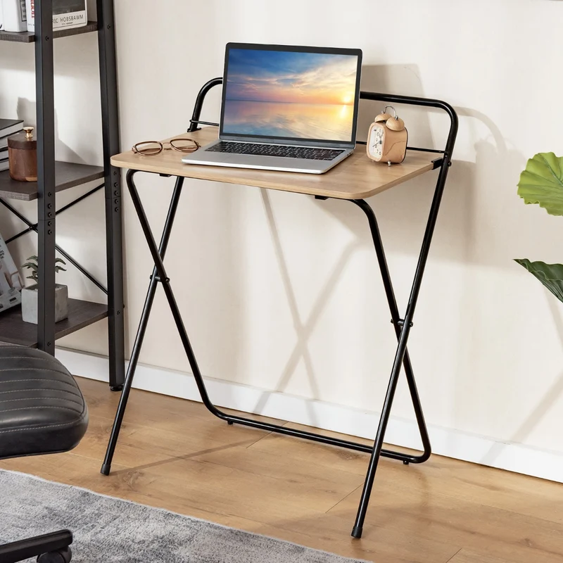 Costway - Petit Bureau de 60 сm, Bureau Pliable, Bureau Ordinateur, Bureau Informatique, Table de Bureau, Poste de Travail, Naturel