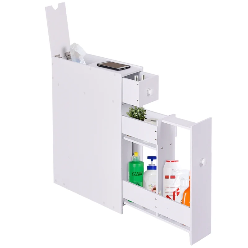Costway - Armoire WC, Armoire salle de bain, Petit Meuble salle de bain, Armoire de toilette, avec Deux Tiroir pour Cuisine Salle de Bains, Blanc