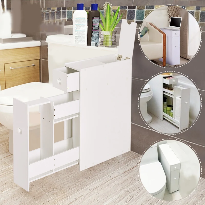 Costway - Armoire WC, Armoire salle de bain, Petit Meuble salle de bain, Armoire de toilette, avec Deux Tiroir pour Cuisine Salle de Bains, Blanc