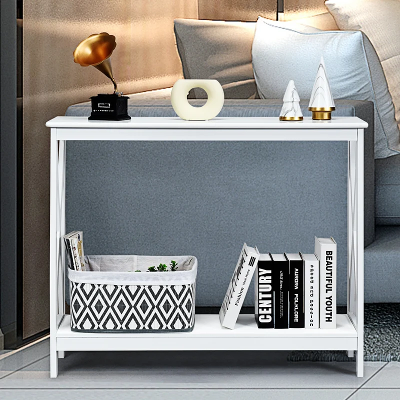 Costway - Console d'entrée, Petite Table, Petite Console Entrée, Table Console, Table de salon, Style Industriel 100x30x80 CM, Blanc
