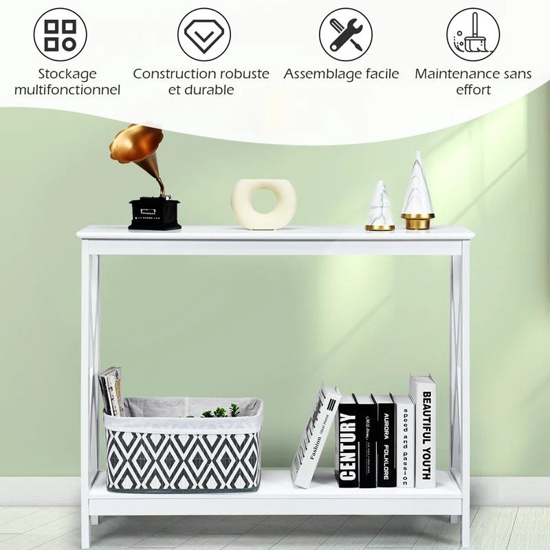 Costway - Console d'entrée, Petite Table, Petite Console Entrée, Table Console, Table de salon, Style Industriel 100x30x80 CM, Blanc