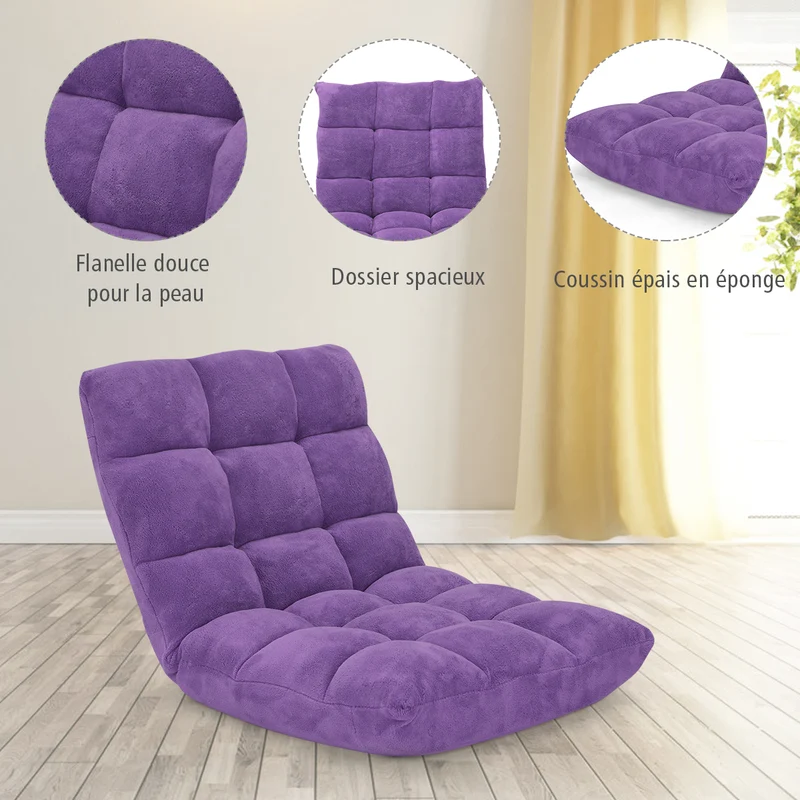 Costway - Chaise de Sol, Canapé Lit, Banquette Convertible, Canapé Lit Convertible, avec 14 Positions Réglables 54,5 x 54,5 x 56CM, Violet