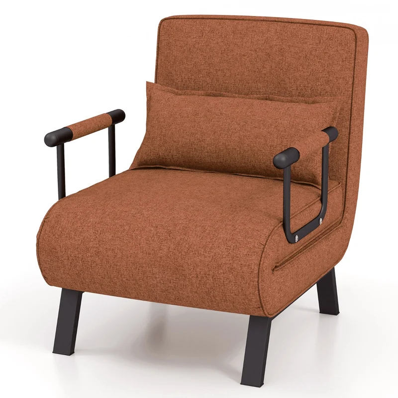 Costway - Fauteuil convertible 4 en 1, canapé-lit 1 place, dossier réglable en 6 positions, avec oreiller, café
