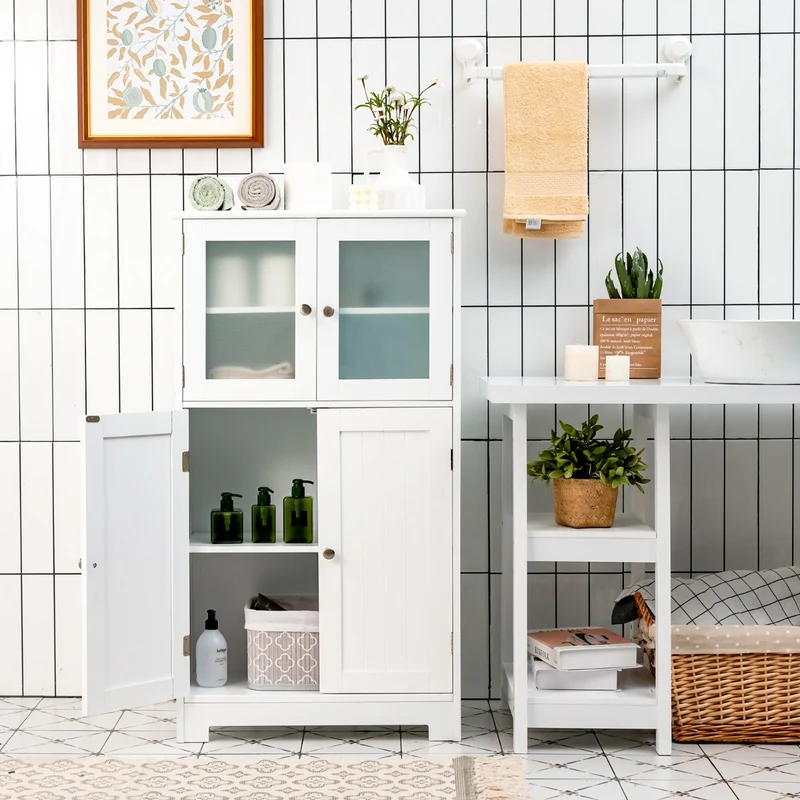 Costway - Armoire salle de bain, Meuble Rangement salle de bain, Armoire WC, Meuble de Salle de Bain, avec Etagère Réglable Armoire Polyvalent, Blanc