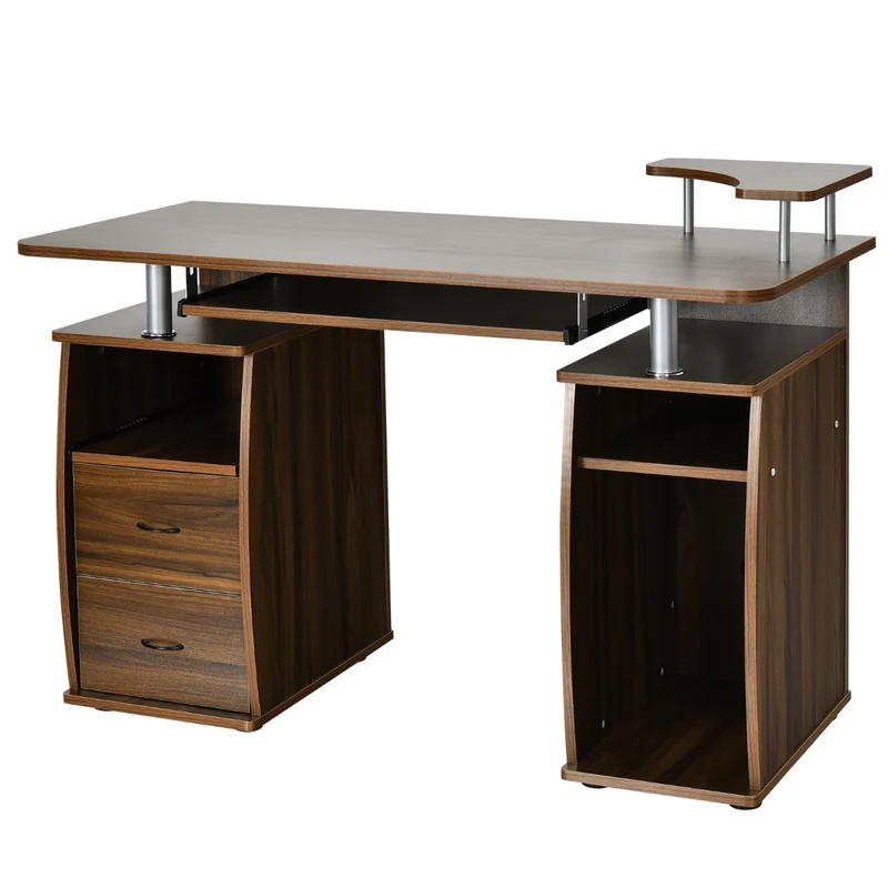 Costway - Bureau Ordinateur, Bureau Informatique, Bureau Moderne, Table de Bureau, Poste de Travail avec Tiroirs en Mdf, 120x55x85 cm, Noyer