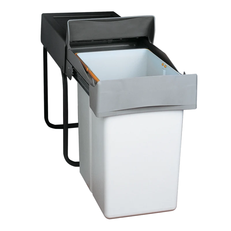 Poubelle 1 bac 20 L pour meuble de 300 mm, gris clair et beige