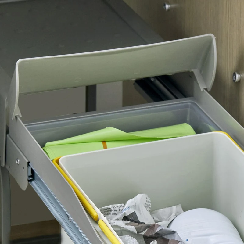 Poubelle 1 bac 20 L pour meuble de 300 mm, gris clair et beige
