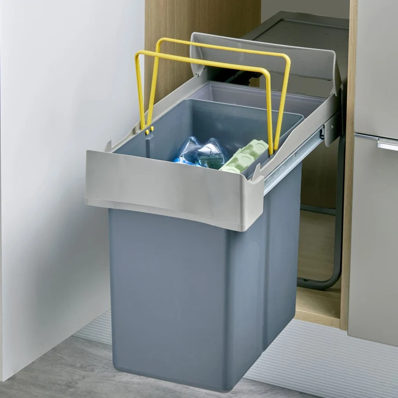 Poubelle 1 bac 20 L pour meuble de 300 mm, anthracite et beige