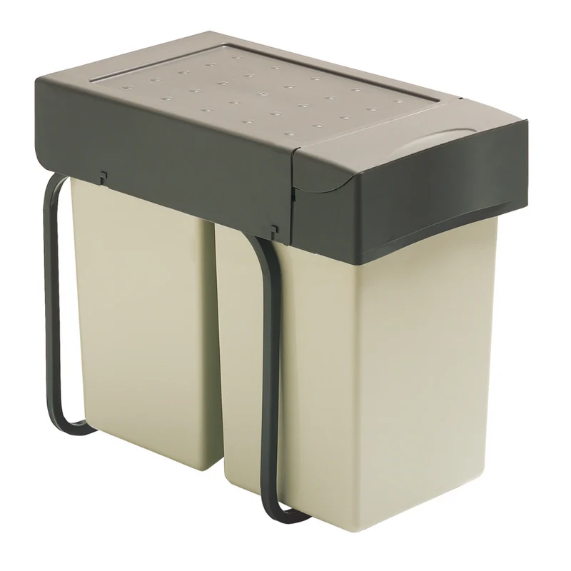 Poubelle 2 bacs 28 L pour meuble de 300 mm, gris clair et beige