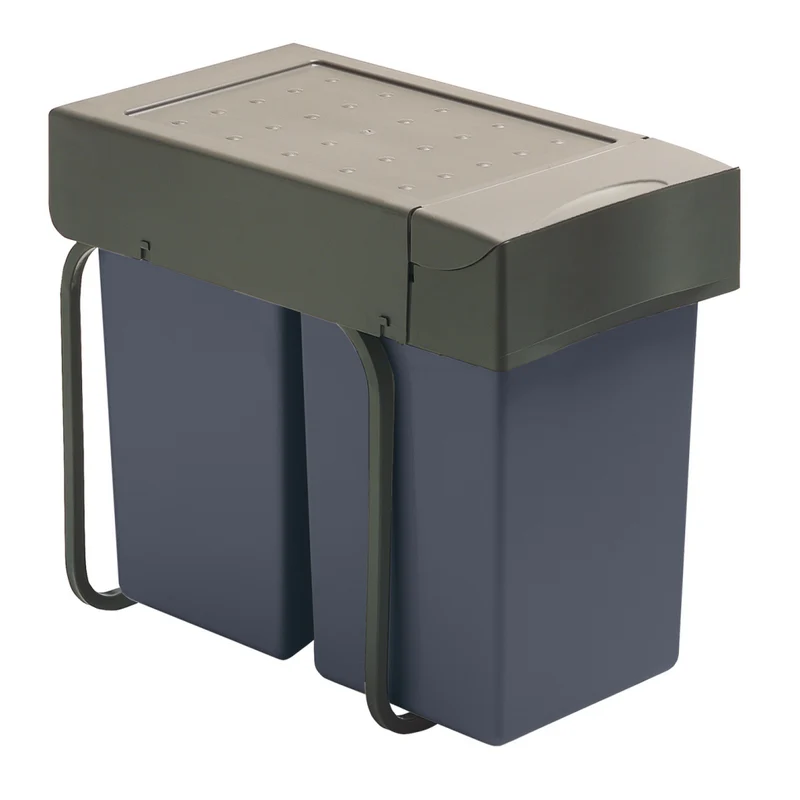 Poubelle 2 bacs 28 L pour meuble de 300 mm, anthracite et beige