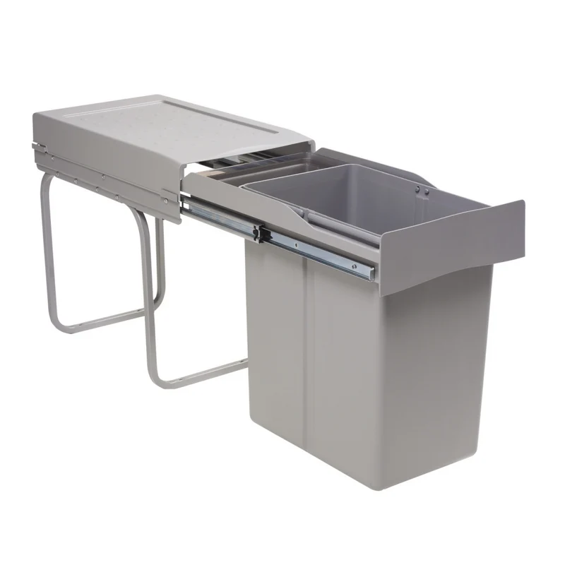Poubelle 1 bac 20 L pour meuble de 300 mm, gris