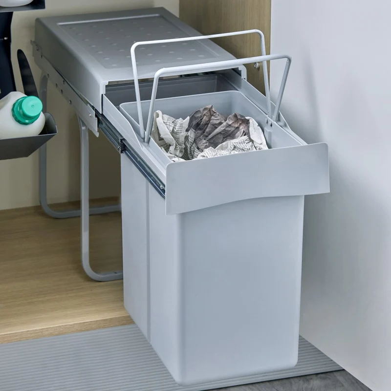 Poubelle 1 bac 20 L pour meuble de 300 mm, gris
