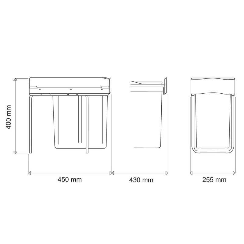Poubelle 1 bac 20 L pour meuble de 300 mm, gris