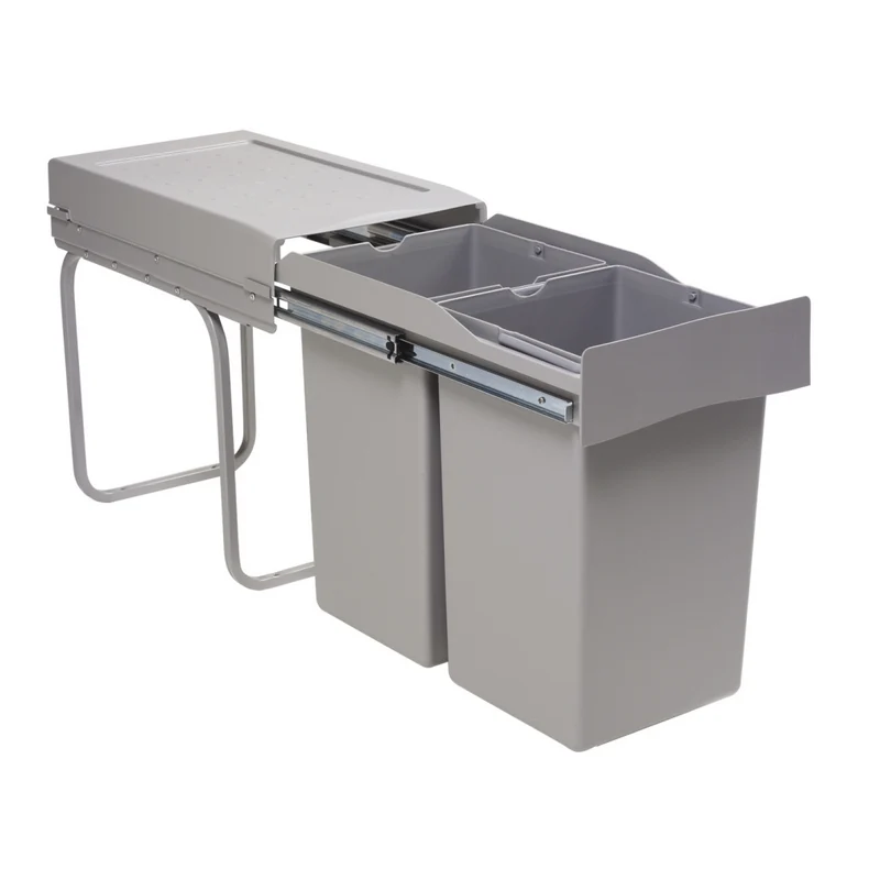Poubelle 2 bacs 28 L pour meuble de 300 mm, gris