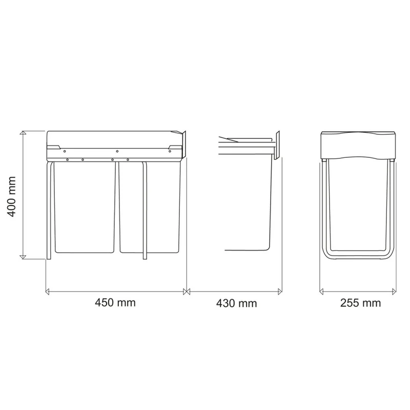 Poubelle 2 bacs 28 L pour meuble de 300 mm, gris