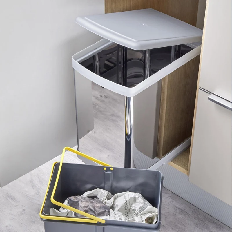 Poubelle 1 bac 20 L pour meuble de 300 mm, inox