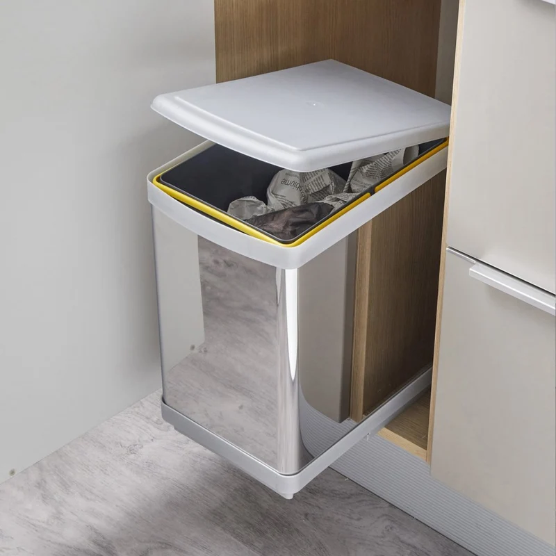 Poubelle 1 bac 20 L pour meuble de 300 mm, inox