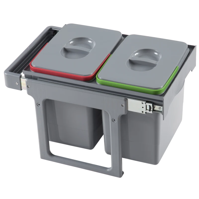 Poubelle 2 x 15 L pour meuble de 400 mm (gris)
