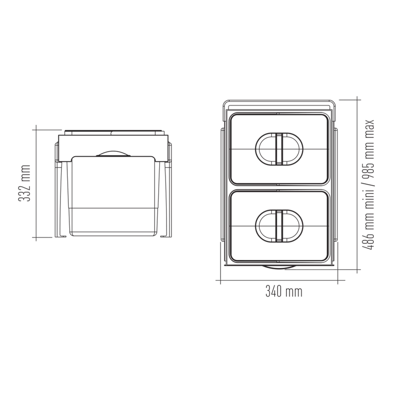 Poubelle 2 x 15 L pour meuble de 400 mm (gris)