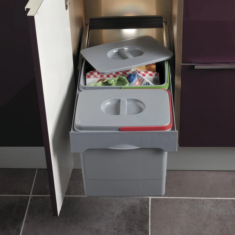 Poubelle 2 x 15 L pour meuble de 400 mm (gris)
