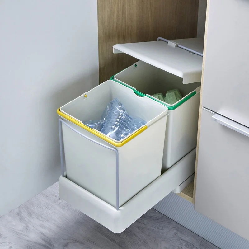 Poubelle automatique 2 x 10,5 L pour meuble de 400 mm (gris clair)