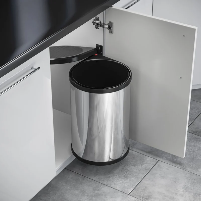 Poubelle ronde automatique 20 L pour meuble de 400 mm (inox et noir)