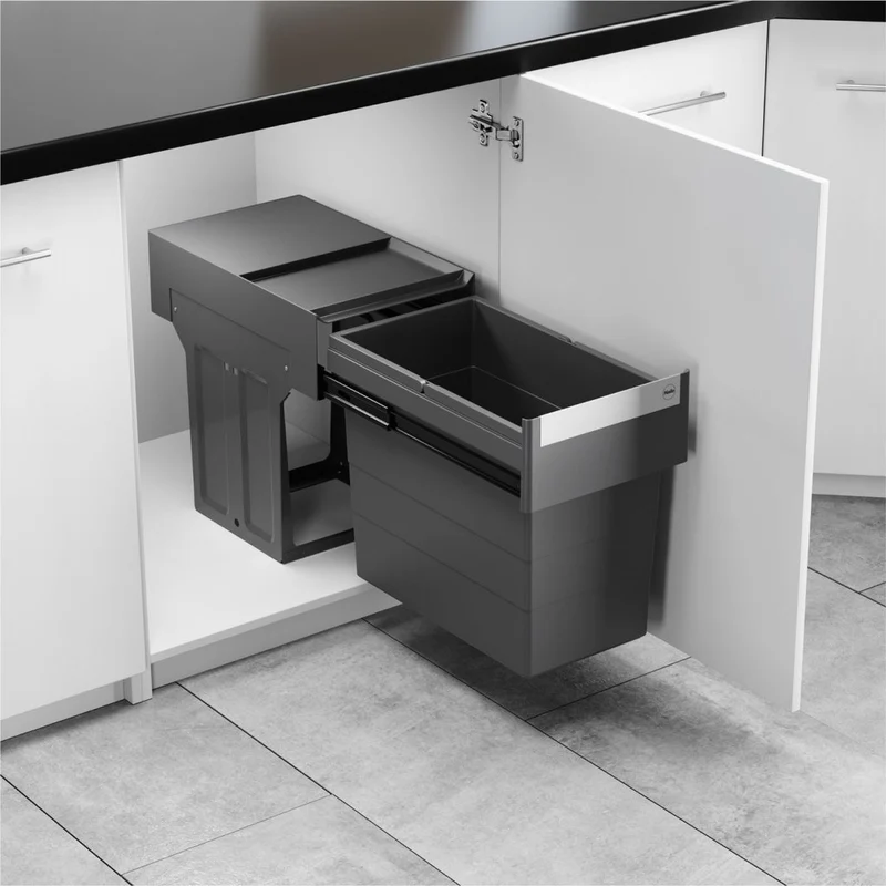 Poubelle 1 seau 28 L pour meuble de 400 mm (gris foncé)