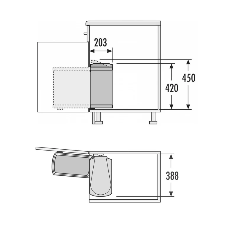 Poubelle automatique 18 L pour meuble de 450 mm (inox et noir)