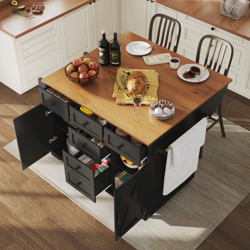 DESSERTE CUISINE BOIS | Pliable 6 Tiroirs Noir