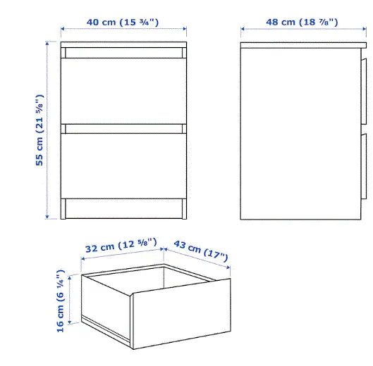 MALM IKEA chest of 2 drawers