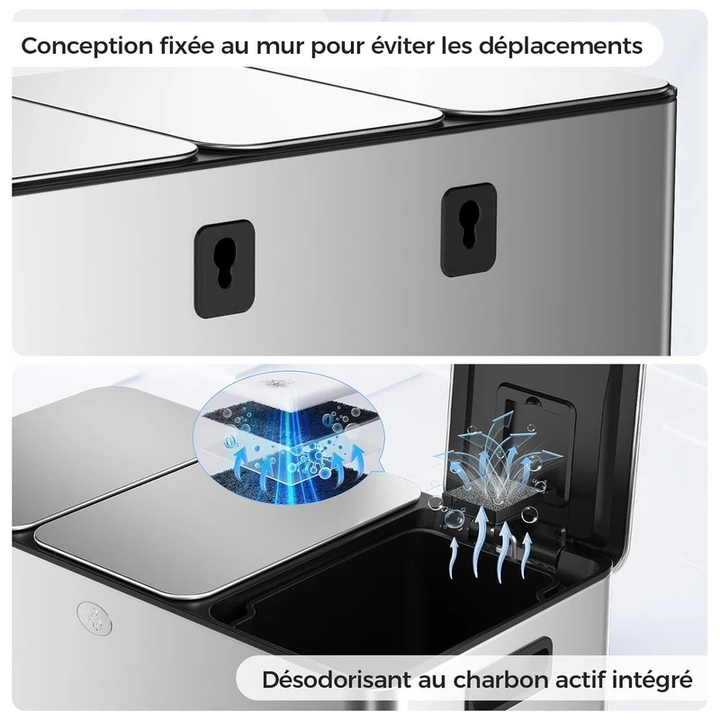Poubelle à Double Compartiment avec Couvercle, 3x15L