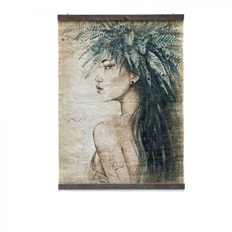 Tableau papier froissé VAHINE COURONNE FOUGERES