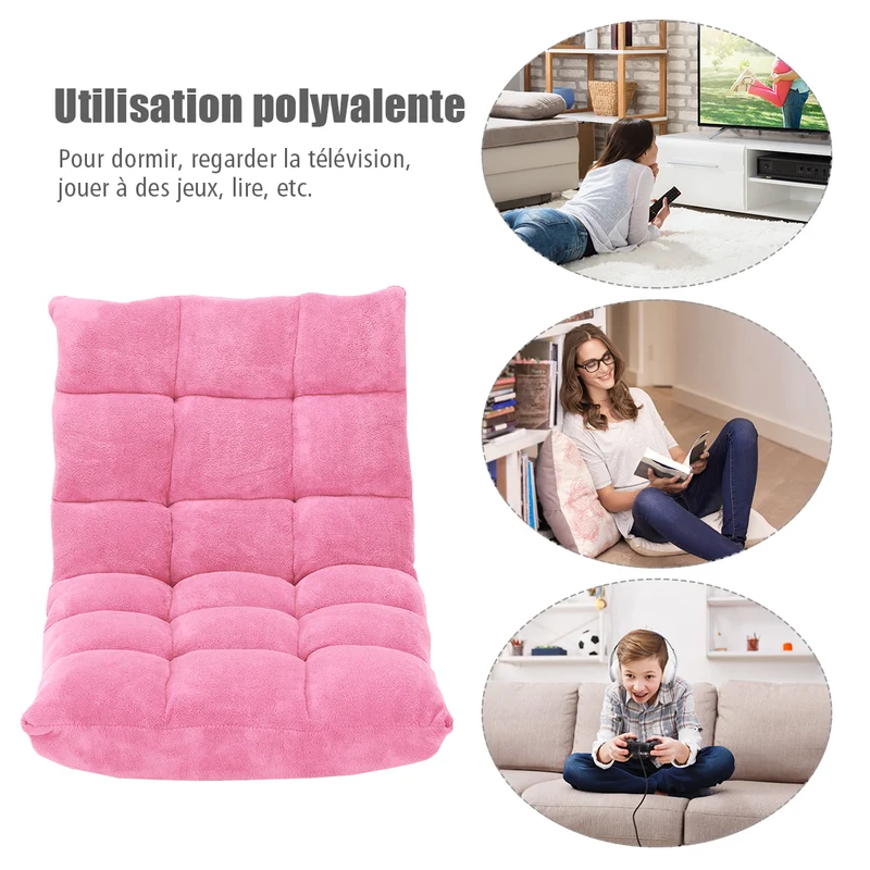 Costway - Chaise de Sol, Canapé Lit, Banquette Convertible, Canapé Lit Convertible, avec 14 Positions Réglables, Rose