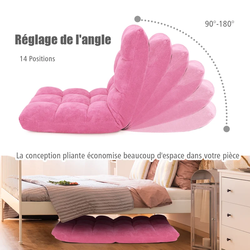 Costway - Chaise de Sol, Canapé Lit, Banquette Convertible, Canapé Lit Convertible, avec 14 Positions Réglables, Rose