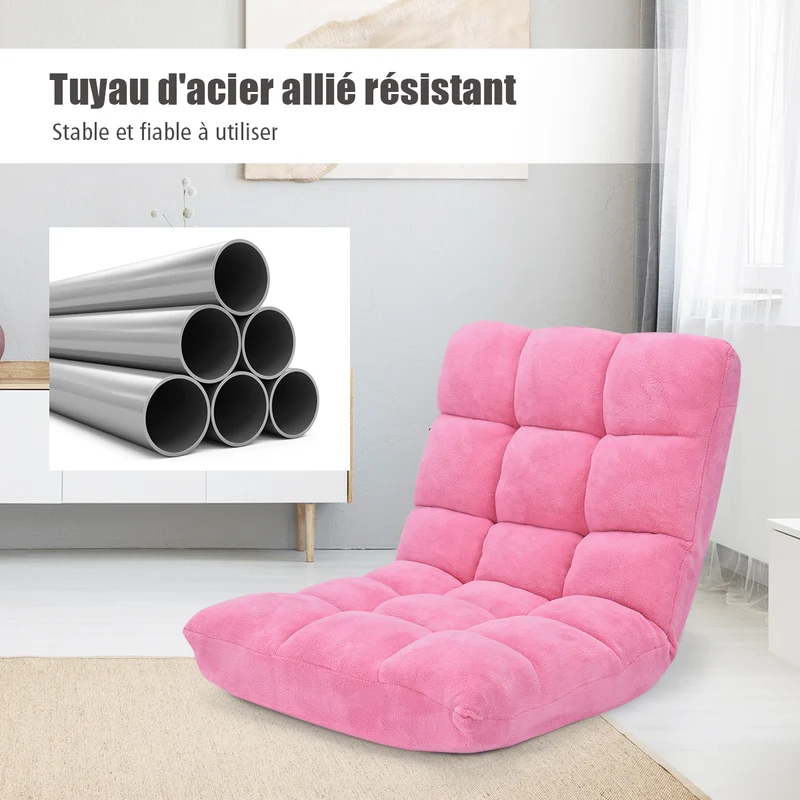 Costway - Chaise de Sol, Canapé Lit, Banquette Convertible, Canapé Lit Convertible, avec 14 Positions Réglables, Rose
