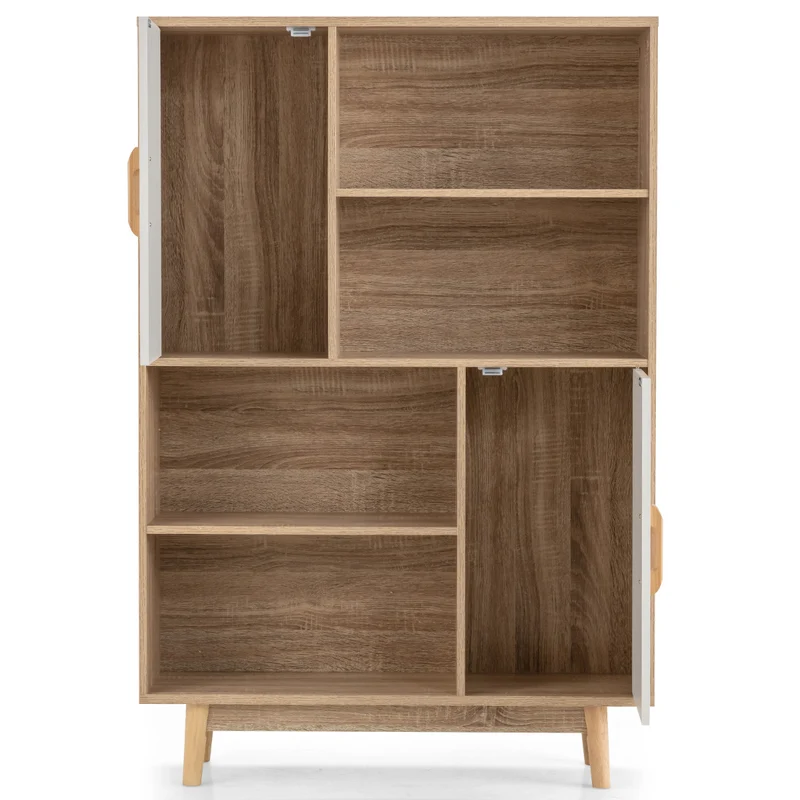 Costway - Étagère Bibliothèque, Meuble Etagere, Etagere de Rangement, 4 Niveaux, avec portes Étagères et Dispositif Anti-basculement, Blanc