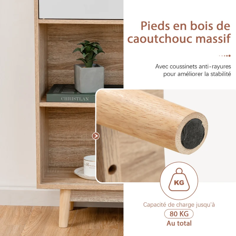 Costway - Étagère Bibliothèque, Meuble Etagere, Etagere de Rangement, 4 Niveaux, avec portes Étagères et Dispositif Anti-basculement, Blanc