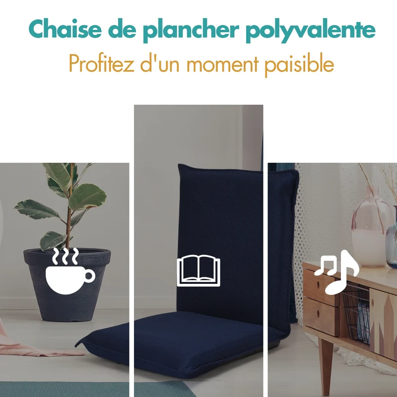 Costway - Chaise de Sol, Banquette Convertible, Pliable Tatami Inclinable en 6 Position, 44 x 54,5 x 53,5 CM, Bleu marine