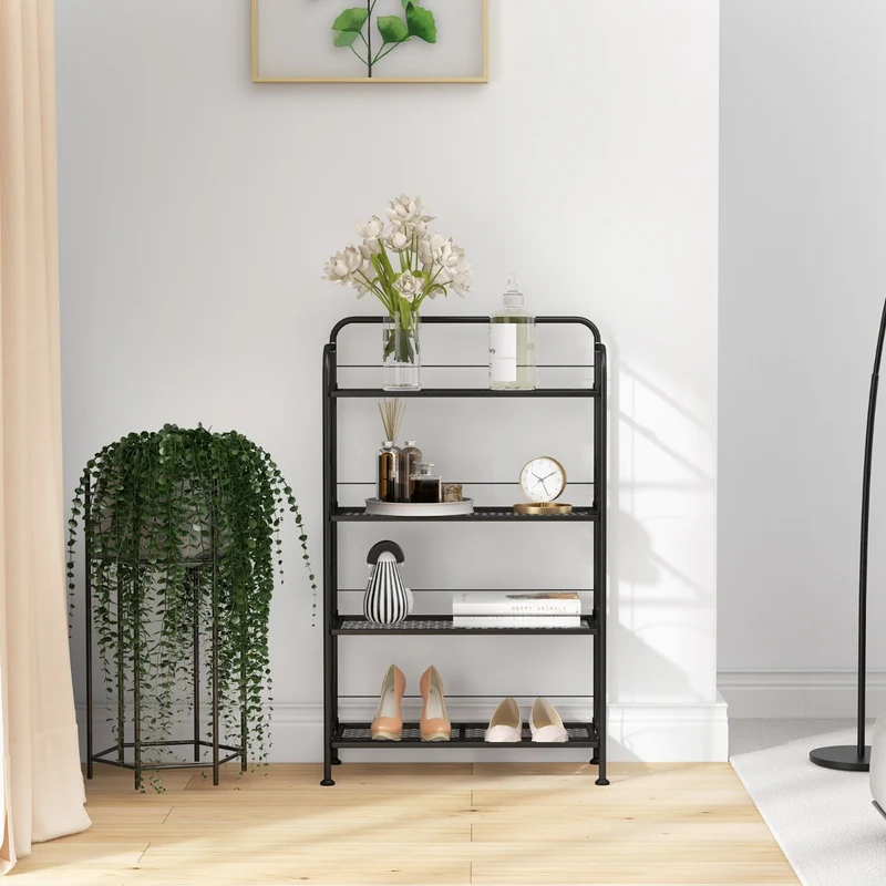 Costway - Etagere Plante, Support Plante, Meuble Plante, Support pot de Fleur, Pliable, 4 Niveaux en Métal avec Pieds Réglables, Noir