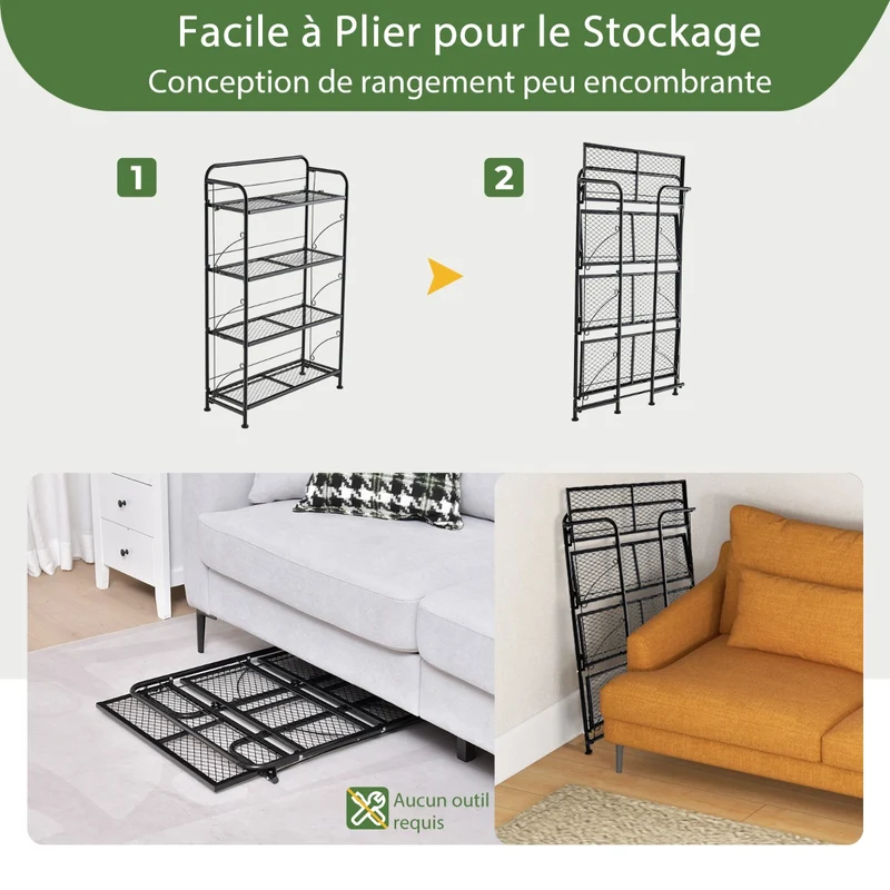 Costway - Etagere Plante, Support Plante, Meuble Plante, Support pot de Fleur, Pliable, 4 Niveaux en Métal avec Pieds Réglables, Noir