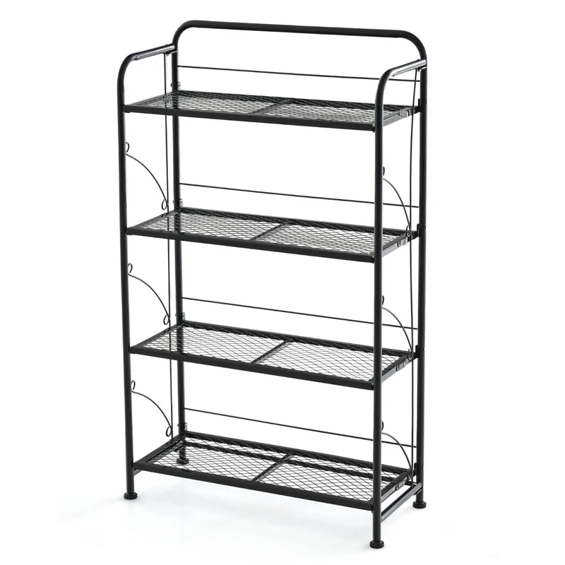 Costway - Etagere Plante, Support Plante, Meuble Plante, Support pot de Fleur, Pliable, 4 Niveaux en Métal avec Pieds Réglables, Noir