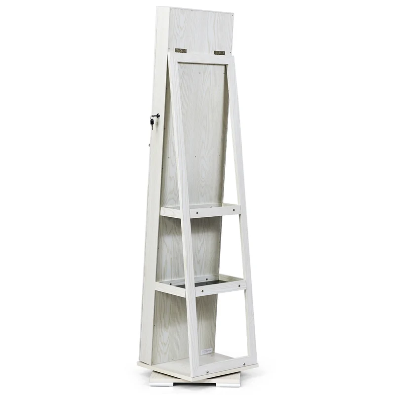 Costway - Armoire a Bijoux, Miroir Bijoux, Armoire Bijoux, Pivotante à 360 Degrés avec Grand Miroir Psyché et Etagère de Rangement à L’Arrière, Blanc