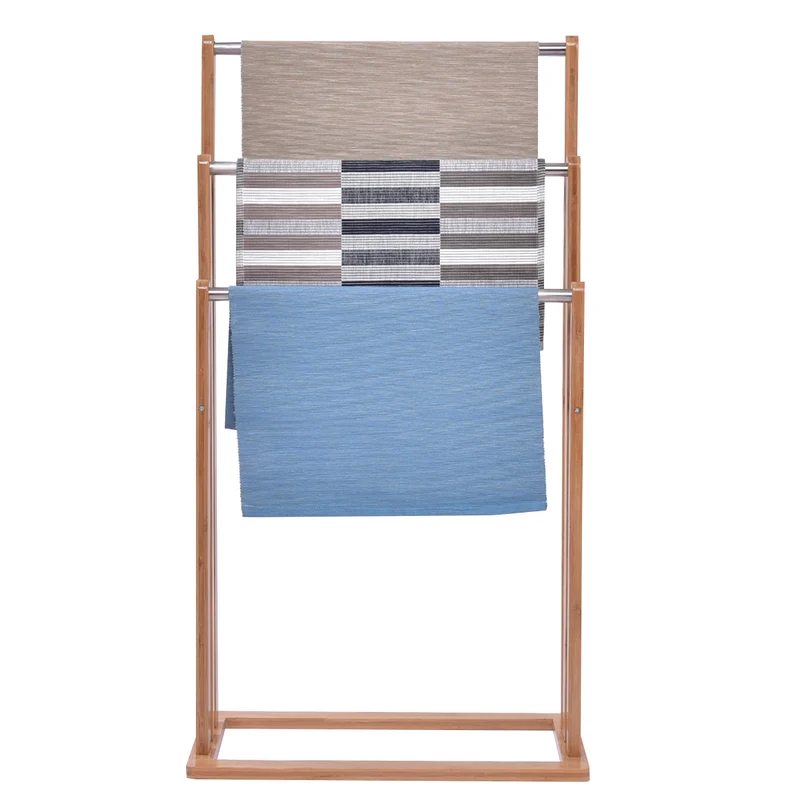 Costway - Porte-serviettes sur pied en bambou, échelle 3 barres, 46 × 24 × 84 cm, naturel