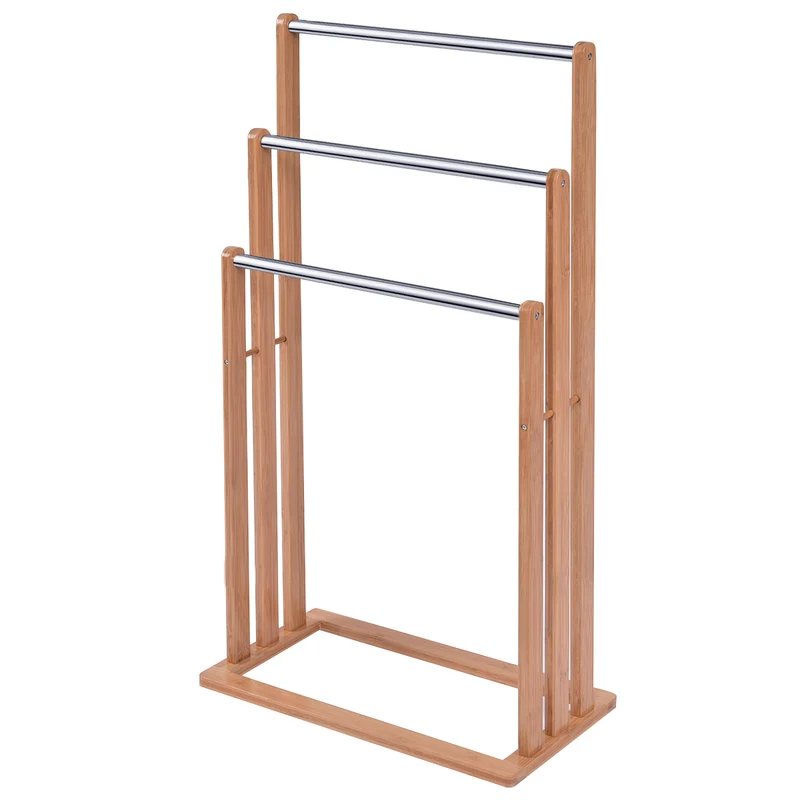 Costway - Porte-serviettes sur pied en bambou, échelle 3 barres, 46 × 24 × 84 cm, naturel