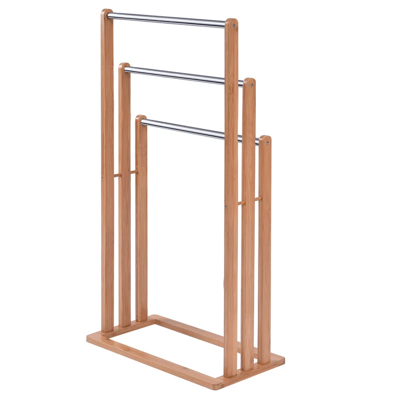 Costway - Porte-serviettes sur pied en bambou, échelle 3 barres, 46 × 24 × 84 cm, naturel
