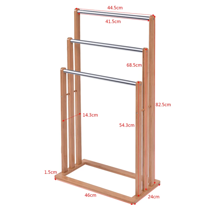 Costway - Porte-serviettes sur pied en bambou, échelle 3 barres, 46 × 24 × 84 cm, naturel
